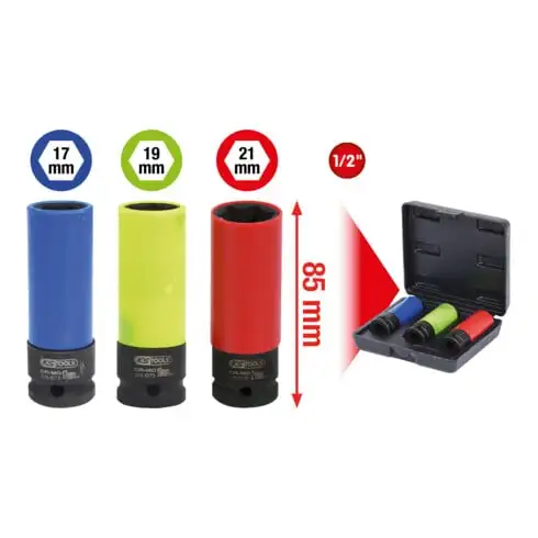 1/2" Jeu de douilles à chocs pour jantes aluminium robustes, 3 pcs.