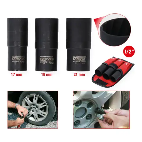 1/2" Jeu de douilles double à chocs, 3pcs.,17-21mm