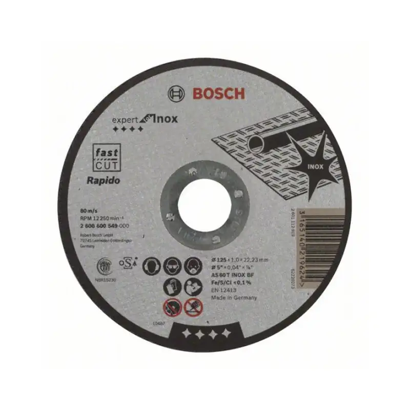 Disque à tronçonner 125mm  2608600549 BOSCH  Moyeu plat Exper Inox