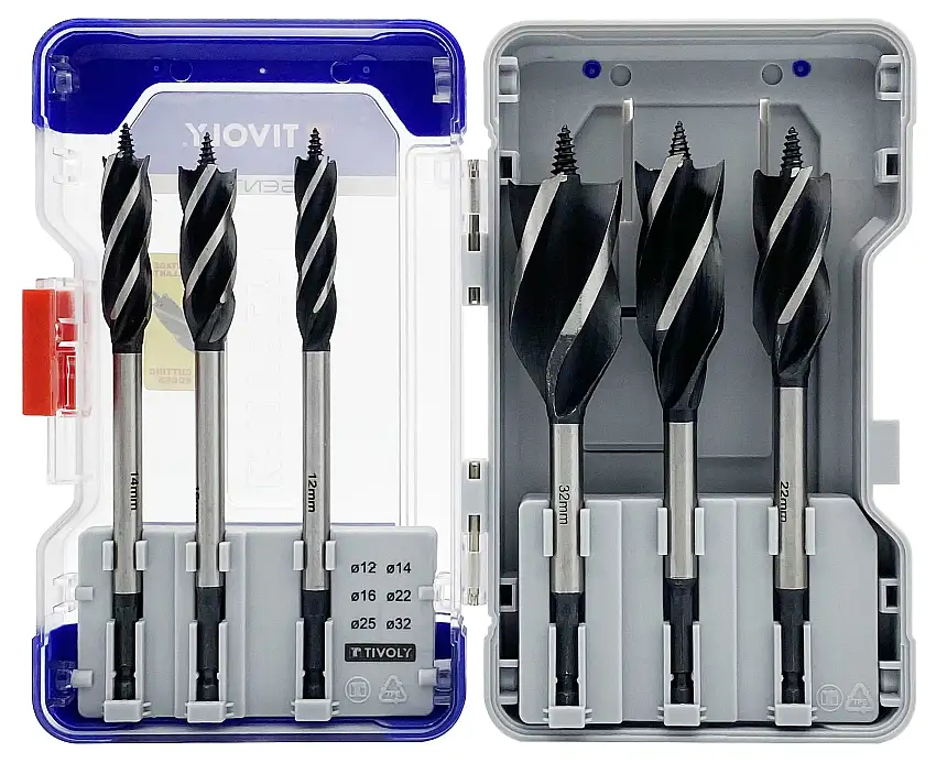 Tivoly   Coffret 6 forets bois 4 taillants queue hexagonale Ø 12 à 32mm