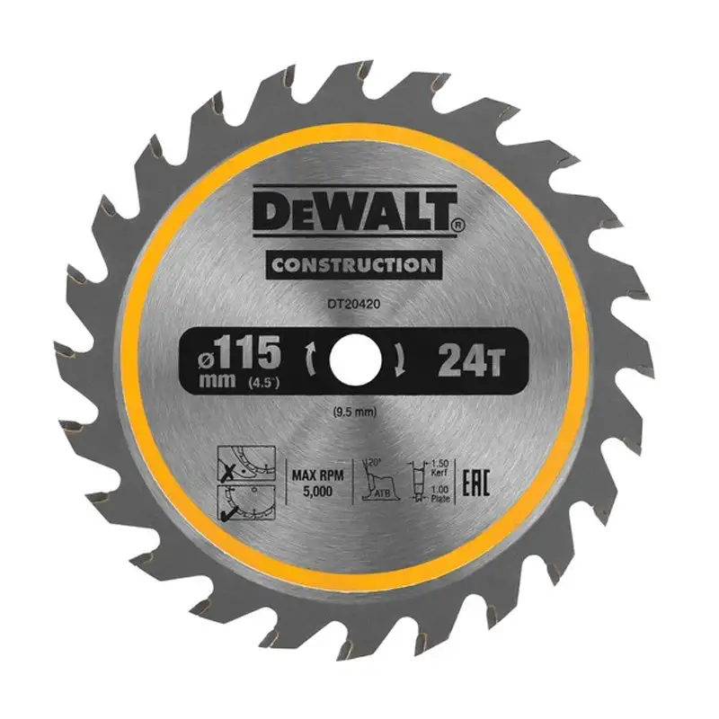 Lame de scie circulaire sans fil DEWALT DT20420-QZ Carbure Construction Ø115x9,5mm, 24 dents