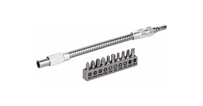 BOSCH 11 pièces embouts d'extension flexibles en métal SDB embout d'extension flexible en métal, 200 mm, jeu d'embouts à vis, PH1, PH2, PH3, PZ2, Hex4, Hex5, T20, T25, SL 0,6 × 4,5 ; SL 0,8 × 5,5 2608522376