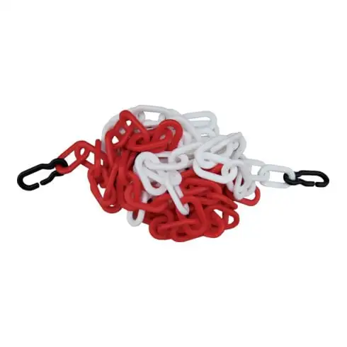Chaîne de signalisation PP rouge/blanc 9 mm L. 3 m avec 2 crochets universels