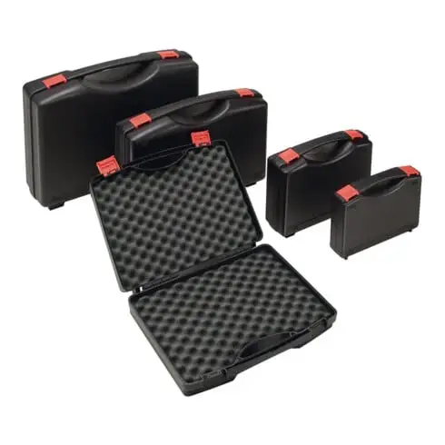 coffret plastique L340xl275xH83 mm PP 1 manche avec insert de mousse noir