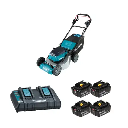 Tondeuse 2 x 18V auto-tractée 53cm DLM536Z + 4 batteries BL1850B + chargeur double DC18RD MAKITA