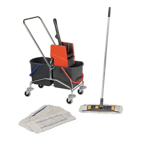 Set de chariots de nettoyage seau2x17l presse/manche/supp./4serp. tube en acier