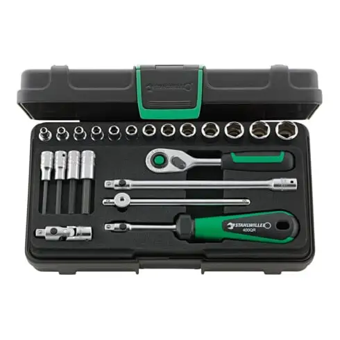 STAHLWILLE Jeu de clés à douilles QuickRelease, carré 1/4 pouce 22 pièces
