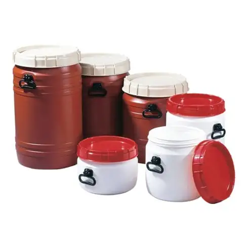 Tonnelet cylindrique 26 l blanc avec couvercle rouge avec 2 poignées de transpor